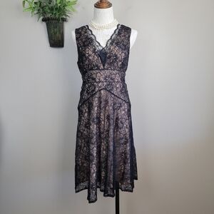 ADRIANNA Papel Fit N Flare Black Floral Lace V Neck Midi Sleeveless Dress 8